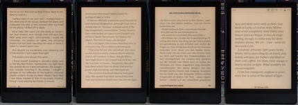 De gauche à droite : NeoReader, Google Play Books, Kindle, Tolino.