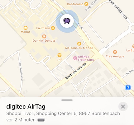 Auch beim AirTag geht die Suche nicht lange.