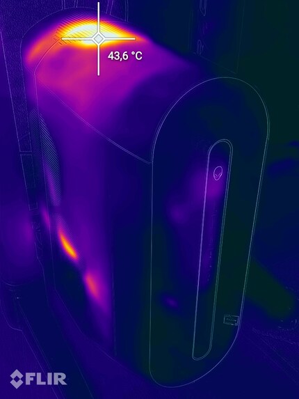 An der heissesten Stelle des Gehäuses messe ich während dem Stresstest 43,6 Grad Celsius.