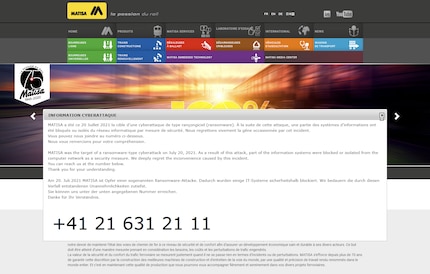Matisa informiert auf ihrer Website, dass sie Opfer eines Ransomware-Angriffs geworden sind.