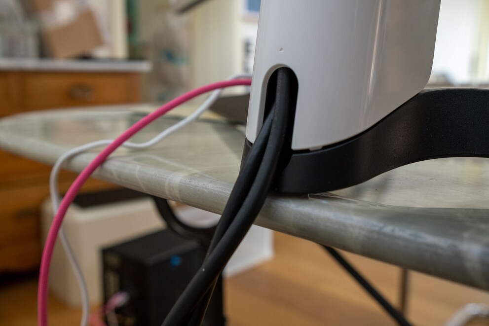 Cables can be tucked away in the stand.