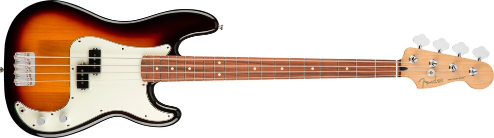 Ein Fender Precision Bass mit Sunburst-Lackierung.