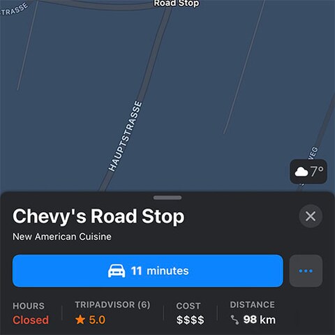 Apple Maps mit Apple'schen Buttons.