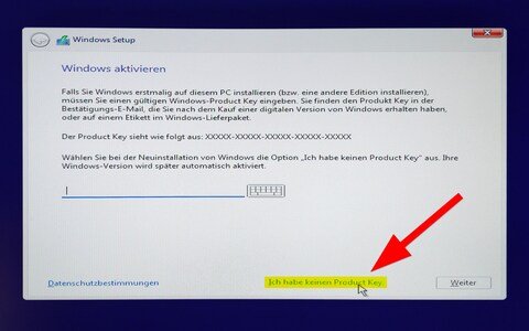 Falls dein PC bereits Windows 10 drauf hatte, wählst du «Ich habe keinen Product Key».