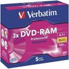 Verbatim DVD-RAM, 4.7GB, 3x, Cartridge (5 x)