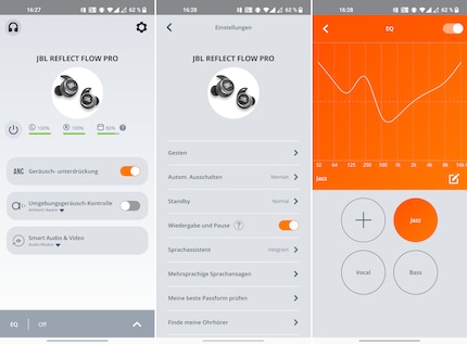 Die App von JBL bietet weitere Einstellungen und einen Equalizer.