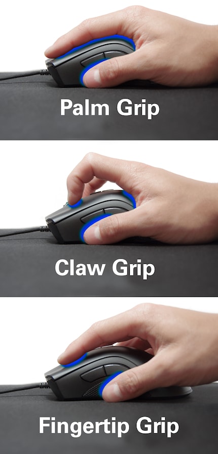 All three grip types: palm, claw and fingertip.