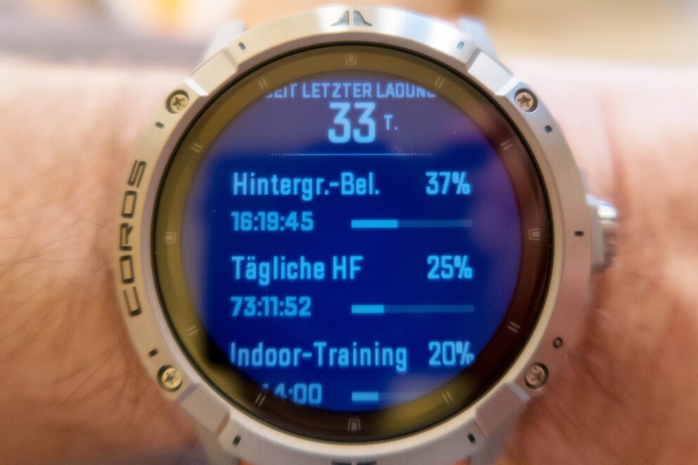 Die Hintergrundbeleuchtung frisst am meisten Strom, gefolgt von der Herzfrequenzmessung.