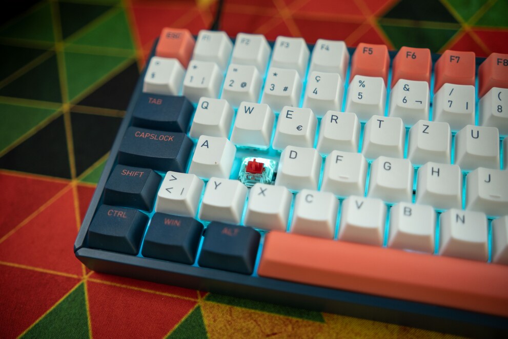 Obwohl die Legenden der Keycaps nicht transparent sind, setzt Iqunix auf die RGB-Version der Cherry-MX-Red-Taster.