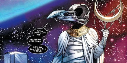 Khonshu, the Egyptian moon god, gives Moon Knight his powers.