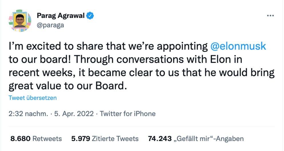 Gemeinsam mit Twitter-CEO Parag Agrawal will Elon Musk «wichtige Verbesserungen» für den Kurznachrichtendienst bringen.