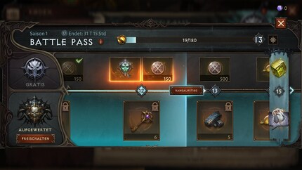 Unten zu sehen: Wer sich einen Premium Battle Pass leistet, erhält pro Rang zusätzliche Belohnungen.