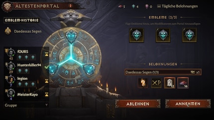 Glücksspiel: Embleme erhöhen in Ältestenportalen (Rifts) eure Chancen auf hochwertige Beute.