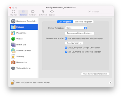 Die gemeinsame Nutzung der Daten von Mac und Windows ist in Parallels benutzerfreundlich.