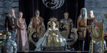 Left: Viserys Targaryen. Right: Rhaenys Targaryen, whose married name is Rhaenys Velaryon, and her husband Corlys Velaryon. Centre: Jaehaerys Targaryen