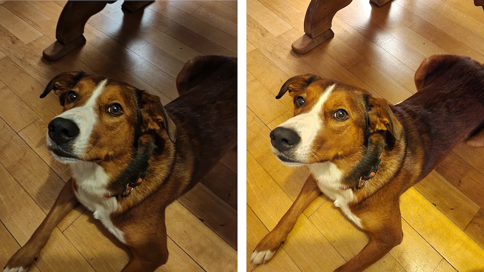 In difficult lighting conditions, the Red Magic camera (left) delivers significantly worse results compared to the Galaxy S22 (right).