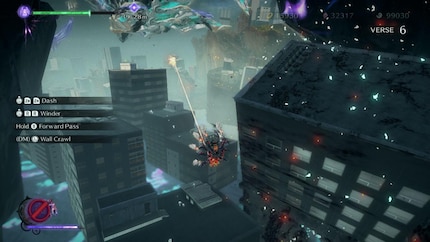 The elaborately staged set-pieces are one of the highlights of the game. Here I'm chasing a giant Homunculi monster through a decaying Japanese city.