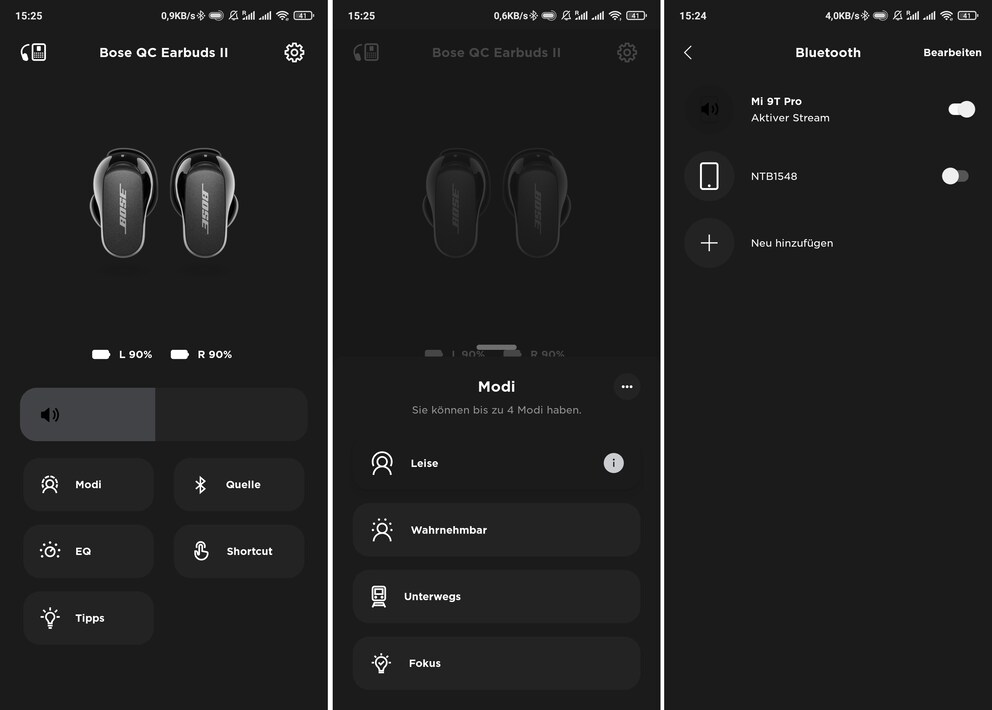 In der App kannst du die Modi wählen oder die Bluetooth-Quelle festlegen.