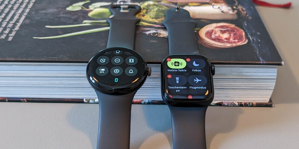 Bei der Apple Watch kann ich das Schnelleinstellungsmenü konfigurieren. Bei der Pixel Watch nicht.