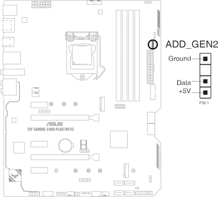 Position des ARGB-Anschlusses auf meinem Asus TUF Mainboard.