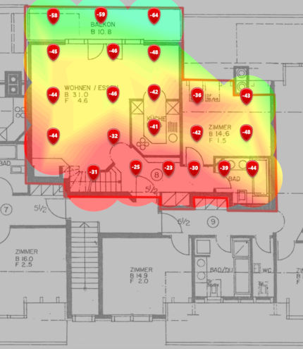 Niveau de signal 2,4 GHz au premier étage