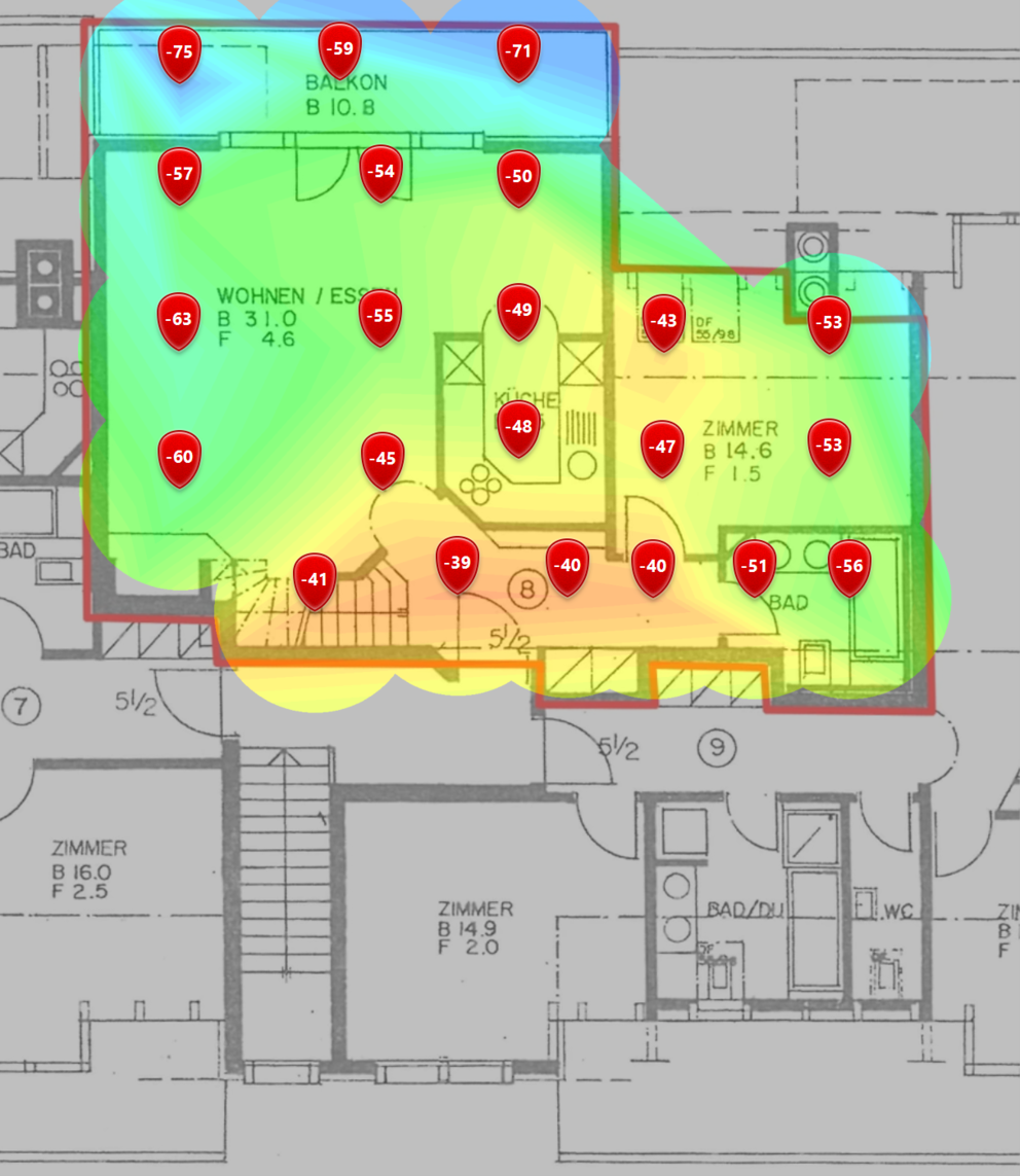 5-GHz-Signalpegel im unteren Dachgeschoss