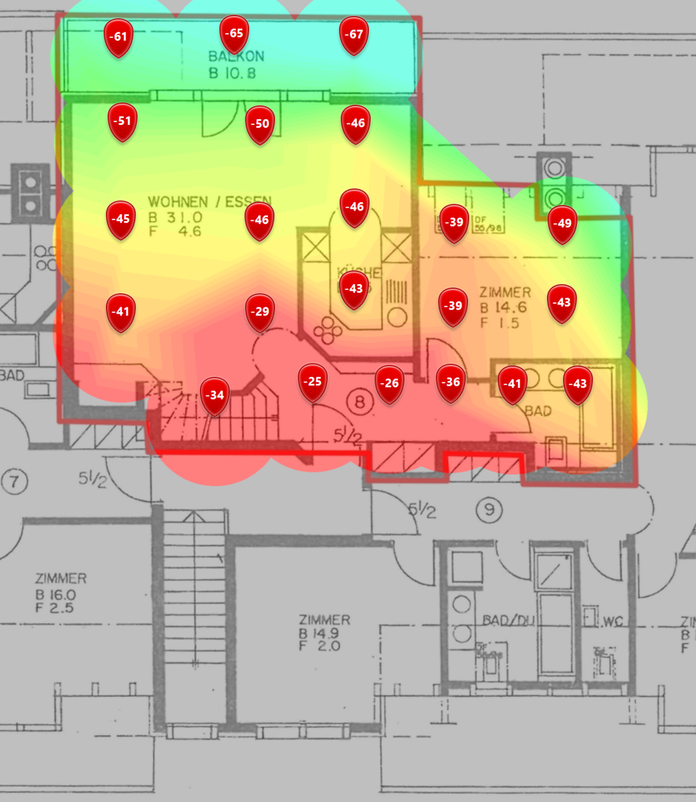 6-GHz-Signalpegel im unteren Dachgeschoss
