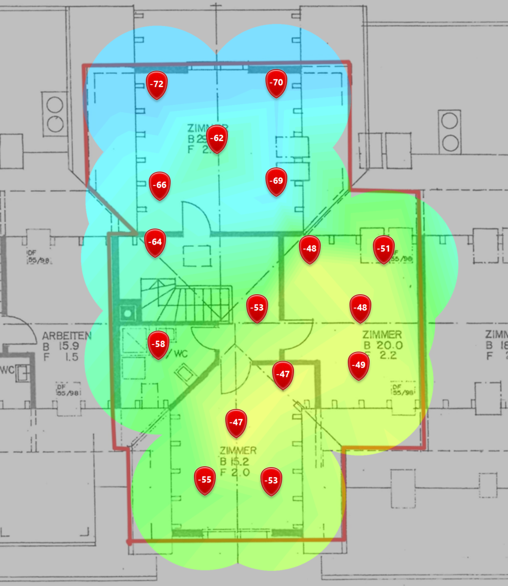 5-GHz-Signalpegel im oberen Dachgeschoss