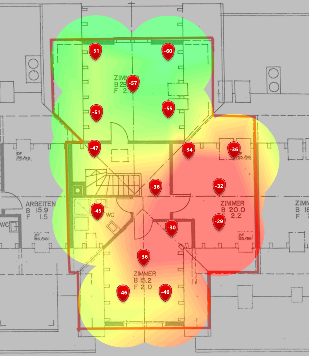 6-GHz-Signalpegel im oberen Dachgeschoss