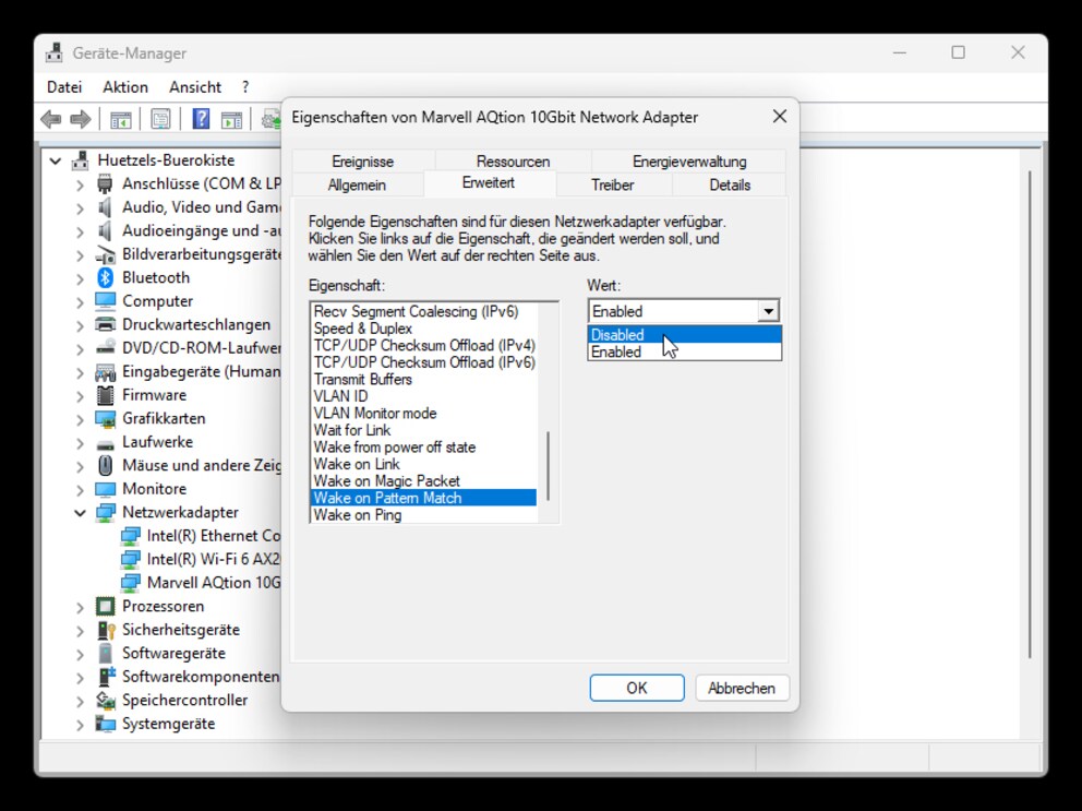 Der Übeltäter des Problems: «Wake on Pattern Match»