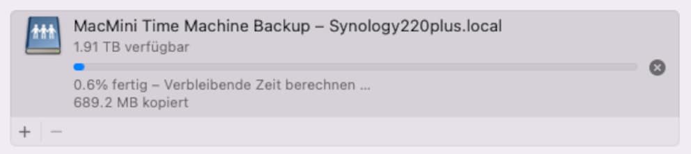 Geschafft! Das erste Backup läuft an.