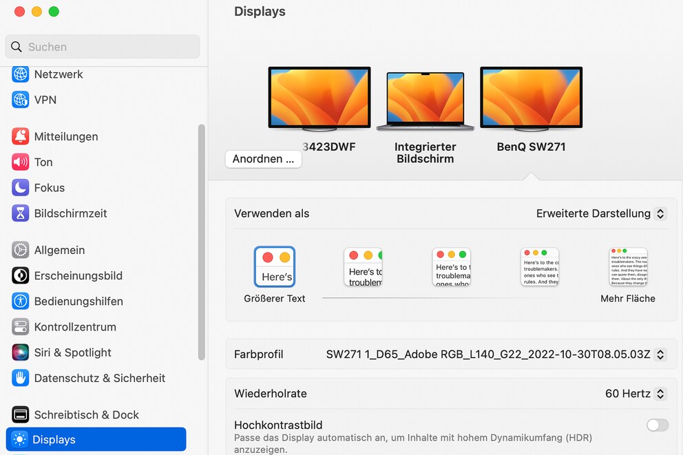Bei meinem 4K-Monitor kann ich die Inhalte auf Mac ähnlich wie auf Windows skalieren.