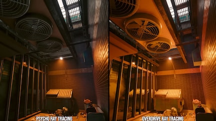 Rasterisation (left) vs. path tracing (right).