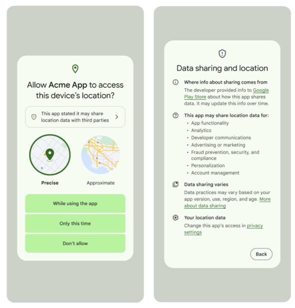 More detailed information on shared location data.