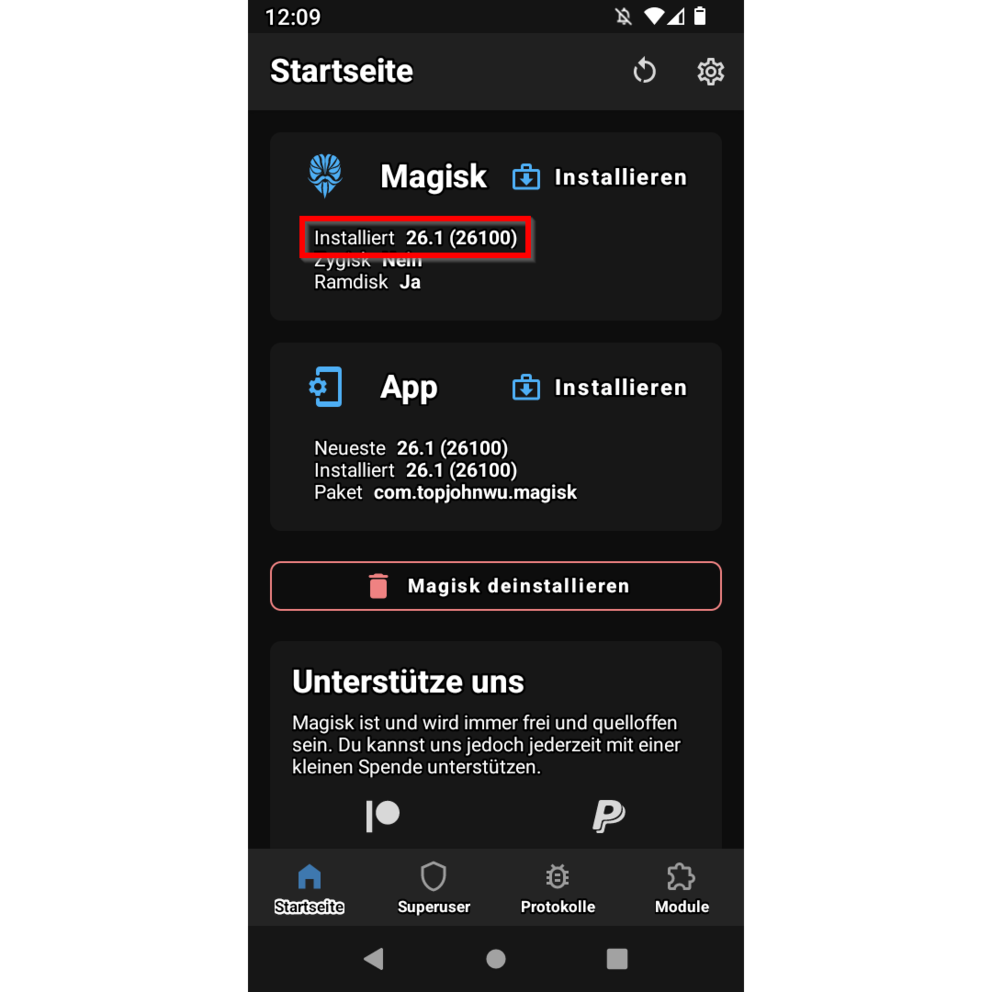 Magisk scheint erfolgreich installiert zu sein.