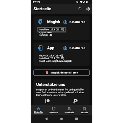 Magisk è stato installato con successo.