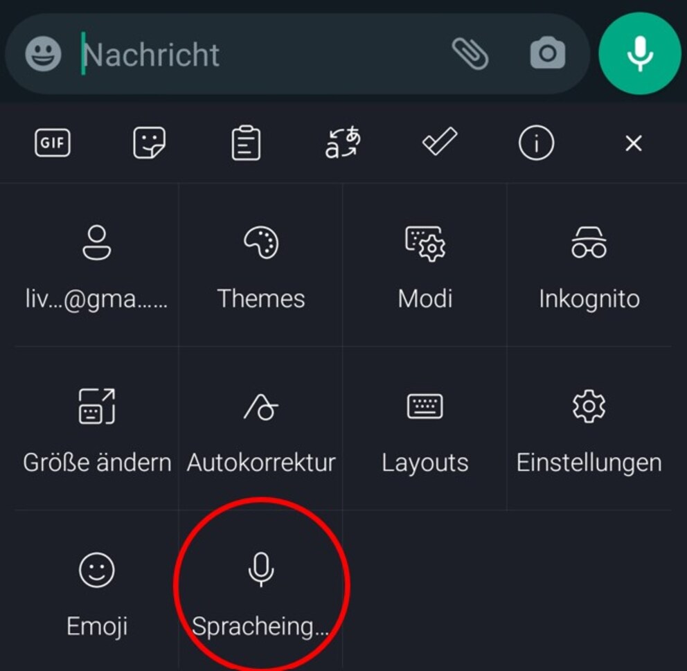 In rot eingekreist: So kannst du die Diktierfunktion nutzen. Danke!