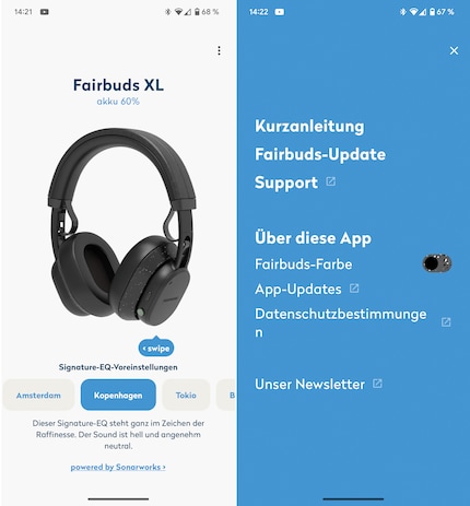 L'app Fairbuds offre solo poche funzioni.