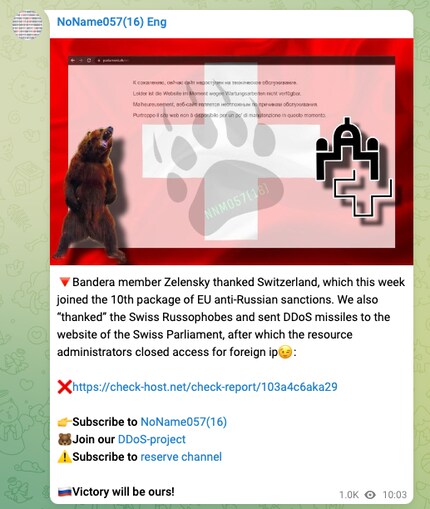 Auf Telegram spricht NoName über ihre Beweggründe.