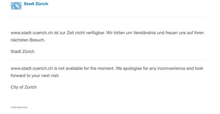 Zwischenzeitlich war die Website der Stadt Zürich nicht mehr erreichbar.