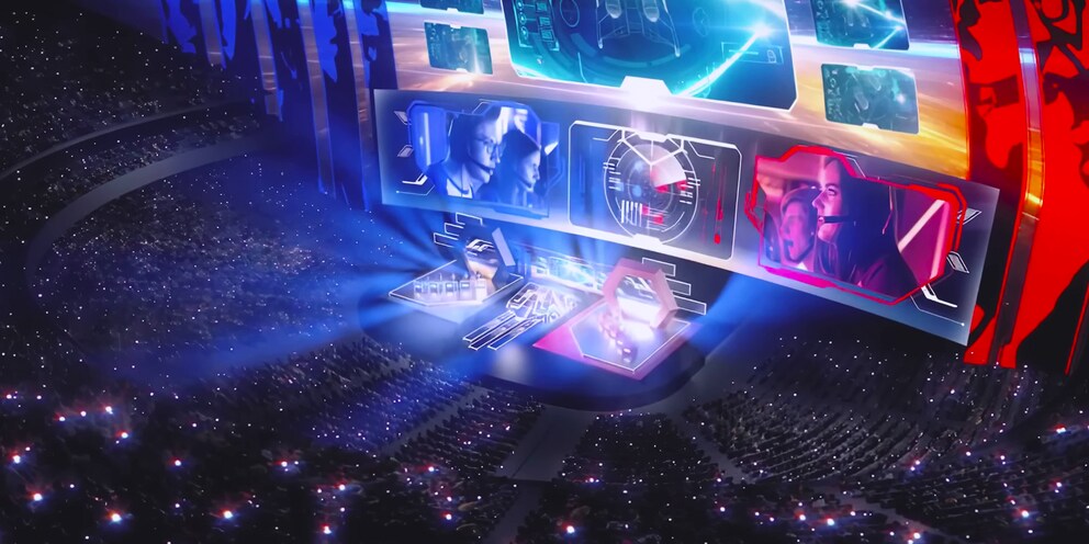 Stell dir ein Tor in «Rocket League» auf dieser LED-Wand vor.