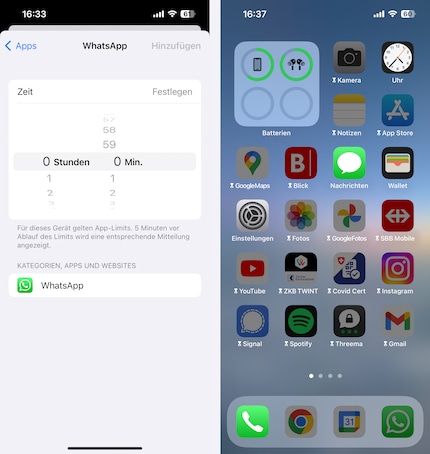 So sieht das aus, wenn Apps blockiert sind.