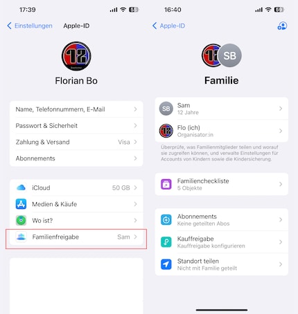 In der Familienfreigabe kannst du mehrere Geräte mit unterschiedlichen Apple-IDs verbinden