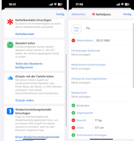Beim Notfallpass lassen sich allerlei medizinische Daten festhalten.