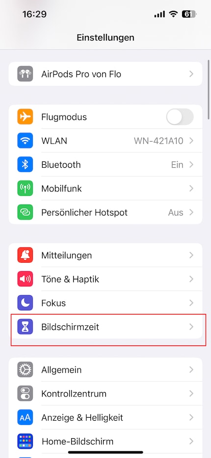Alle wichtigen Einstellungen findest du unter «Bildschirmzeit».