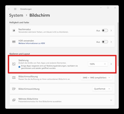 Die Skalierung beeinflusst die Grösse des gesamten Bildinhaltes.