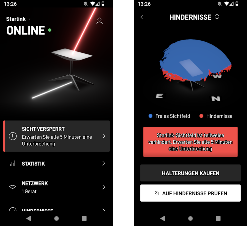 The Starlink satellite dish not only aligns itself automatically – the app also automatically notifies you if something’s wrong.