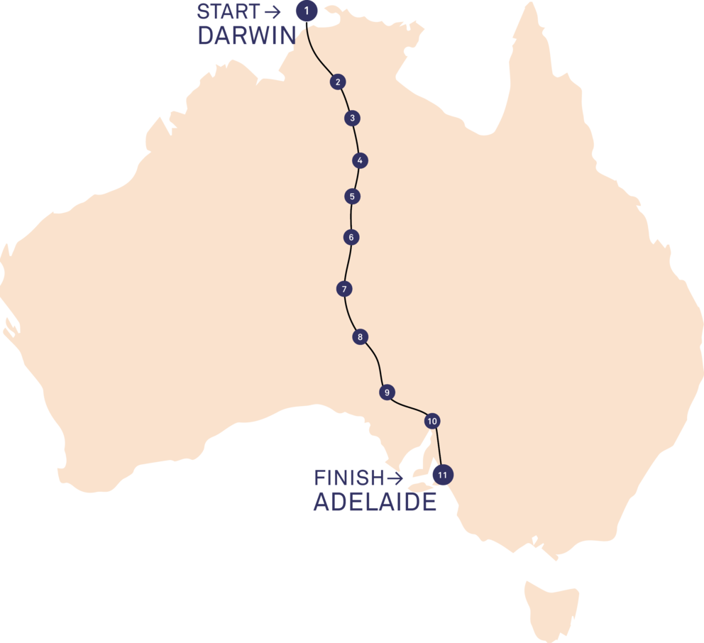 Die Strecke des Rennens führt von Norden nach Süden durch Australien.