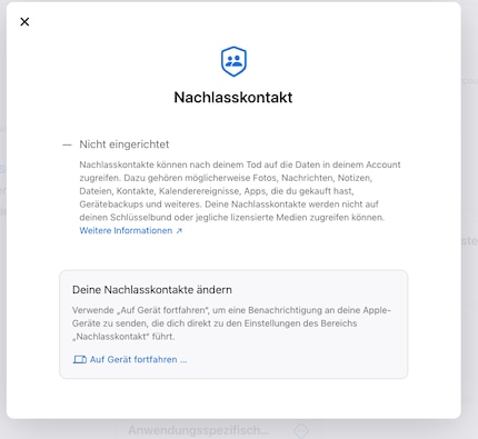 Unter «Anmelden und Sicherheit» kannst du einen Nachlasskontakt hinterlegen.