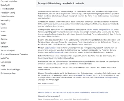 Du benötigst eine Sterbeurkunde, um das Profil eines verstorbenen Angehörigen löschen zu lassen.